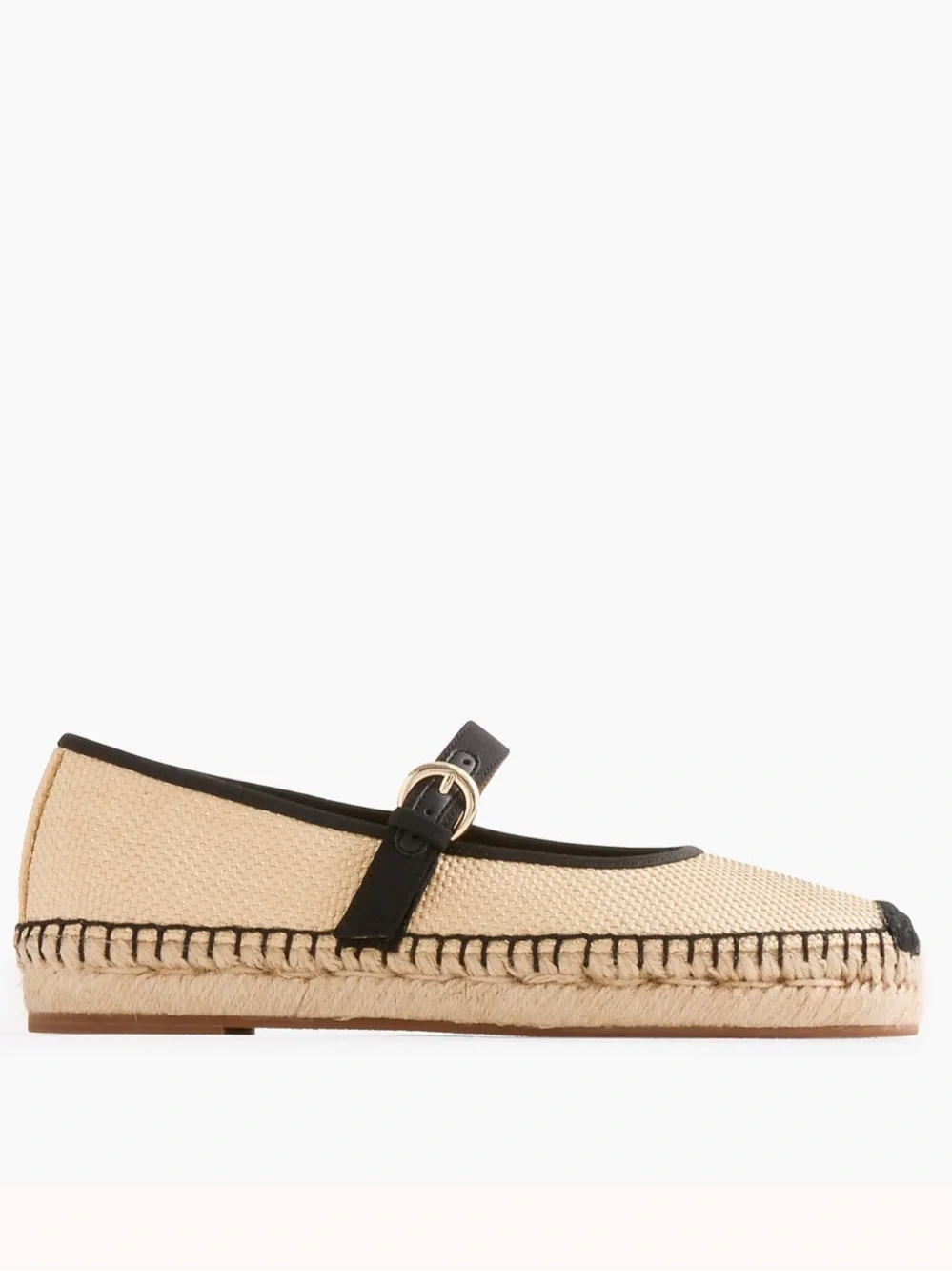 Natural Beige and Black Mary Jane Espadrilles
